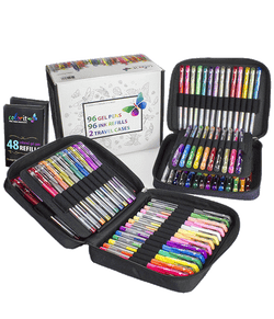 Gel Pen Combination Pack - 96 Gel Pens, 96 Ink Refills, 2 Travel Cases
