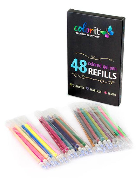 Glitter Gel Pens for Coloring, 48 Pack Gel Ink Pens Set with