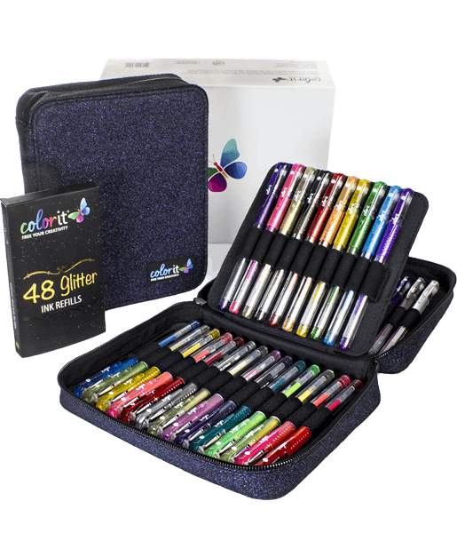 Gel Pens for Adult Coloring Books 48 Glitter Gel Ink Pen Set with Case - Perfect