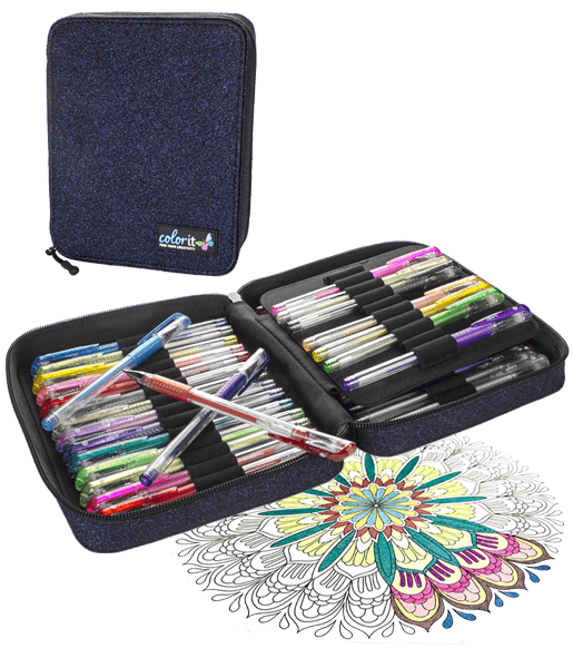 48 GLITTER Gel Pen Set 48 Ink Refills Travel Case Gift Box