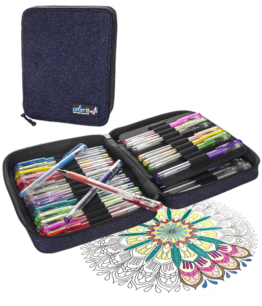 ColorIt Gel Pens for Adult Coloring Books - Premium Ink Gel Pens Set with Case Includes 48 Artist Quality Coloring Pens 24 Glitter