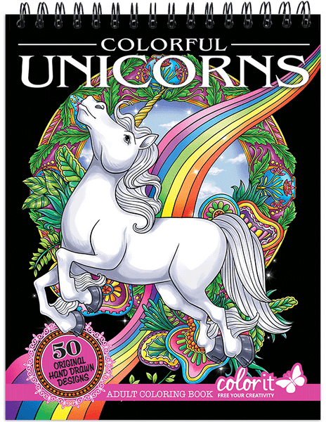 Colorful Unicorns Adult Coloring Book Illustrated By Terbit Basuki