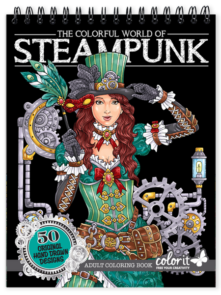 The Colorful World of Steampunk Coloring Book For Adults With