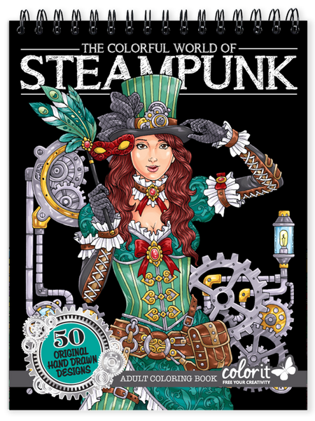 The Colorful World of Steampunk Coloring Book For Adults With Hardback  Covers & Spiral Binding – ColorIt