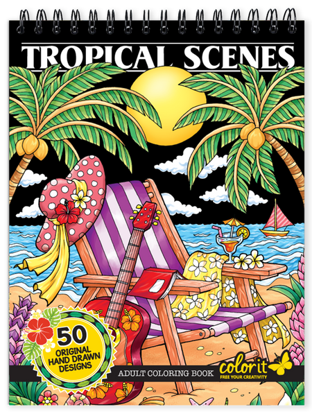 ColorIt Tropical Scenes Coloring Book for Adults with Hardback Covers &  Spiral Binding