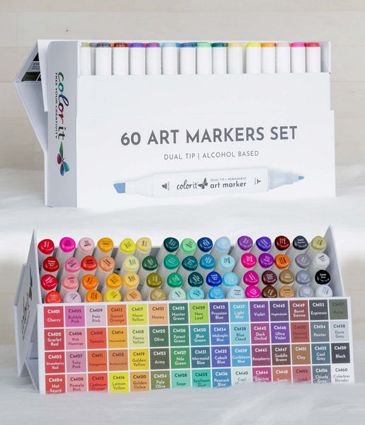 ColorIt 60 Dual Tip Art Markers Set for Coloring - Double Sided Artist