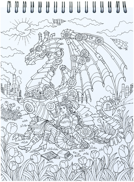 Jumbo Coloring Book for kids Ages 6-12 - Steampunk City - Many
