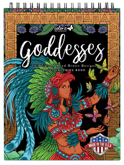 colorit goddesses adult coloring book, front cover, aztec goddess, xochiquetzal