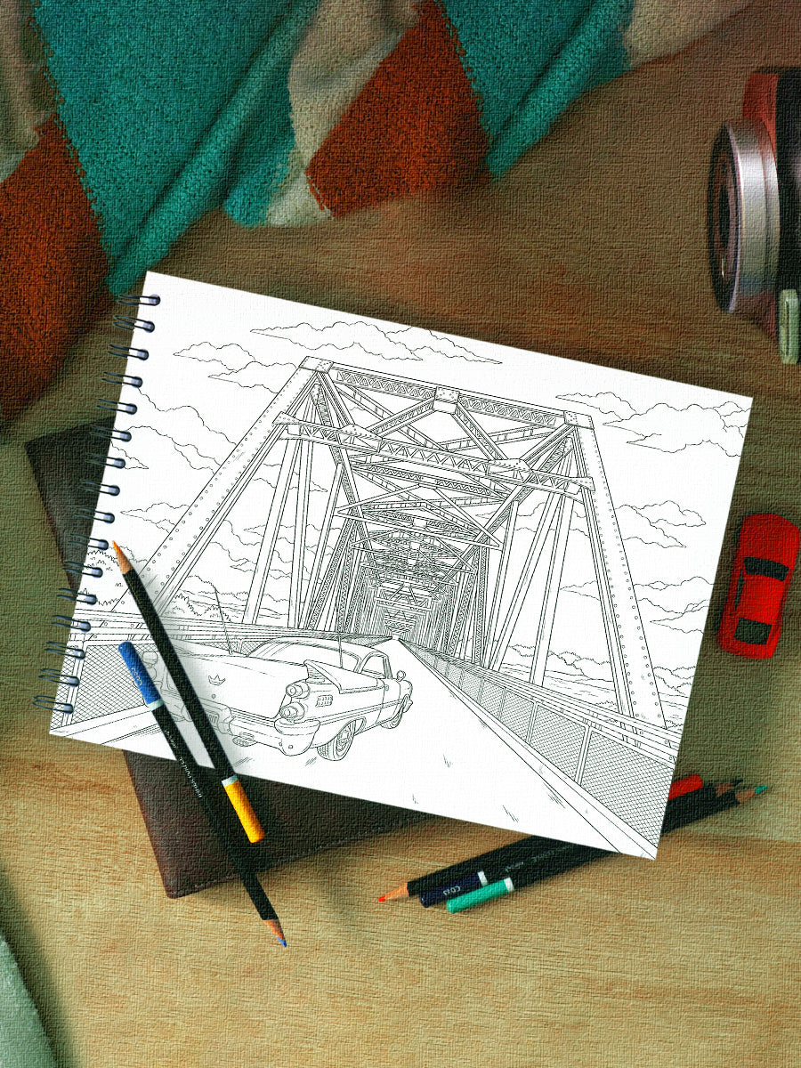 ColorIt Route 66 Adult Coloring Book -  Chain of Rocks Bridge Coloring Page