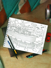 ColorIt Route 66 Adult Coloring Book - 66 Diner Coloring Page