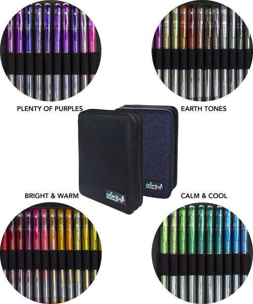 Premium Ink Gel Pens Set With Case Includes 96 Artist Quality Coloring Pens:  24 Glitter, 12 Metallic, and 12 Neon Plus 48 Matching Refills for 96 Total  Pens 