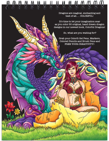 ColorIt Colorful Dragons Adult Coloring Book 50 Single-Sided Images