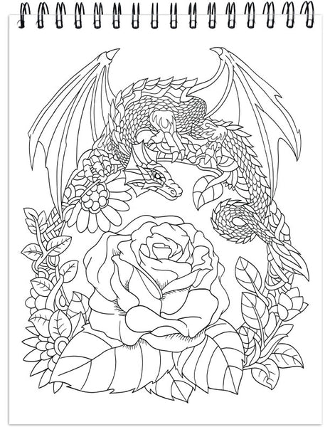 ColorIt Colorful Dragons Adult Coloring Book - 50 Single-Sided Designs,  Thick Smooth Paper, Lay Flat Hardback Covers, Spiral Bound, USA Printed