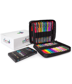 48 Colored Gel Pen Set, 48 Ink Refills, Travel Case & Gift Box