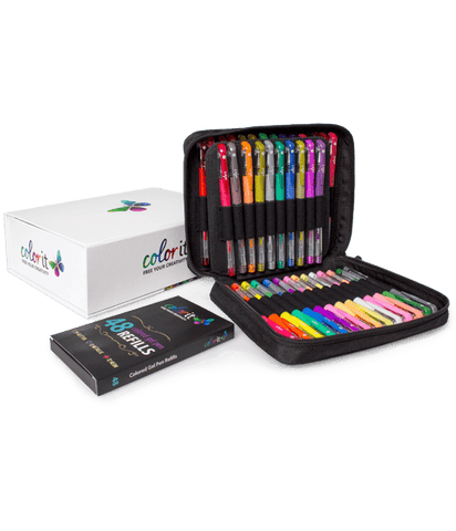 Typecho 96 Color Artist Gel Pen Set with Portable Travel Case, Includes 24  Glitter, 10 Metallic, 7 Neon, 6 Pastel, 1 Classic Red, plus 48 Matching