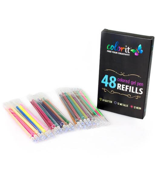 ColorIt Glitter Gel Pens For Adult Coloring Books 96 Pack - 48 Premium  Quality Glitter Pens and Glitter Markers for Adult Coloring with 48  Matching