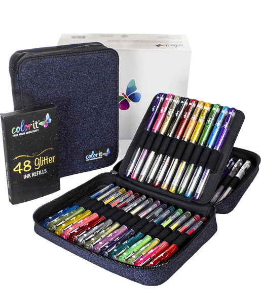 48 GLITTER Gel Pen Set, 48 Ink Refills, Travel Case & Gift Box