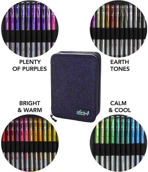 ColorIt 48 Glitter Gel Pens for Adult Coloring Books - New Glitter Co