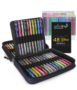 48 GLITTER Gel Pen Set, 48 Ink Refills, Travel Case & Gift Box