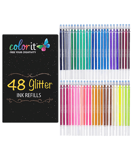 ColorIt Glitter Gel Pens For Adult Coloring Books 96 Pack - 48 Premium  Quality Glitter Pens and Glitter Markers for Adult Coloring with 48  Matching