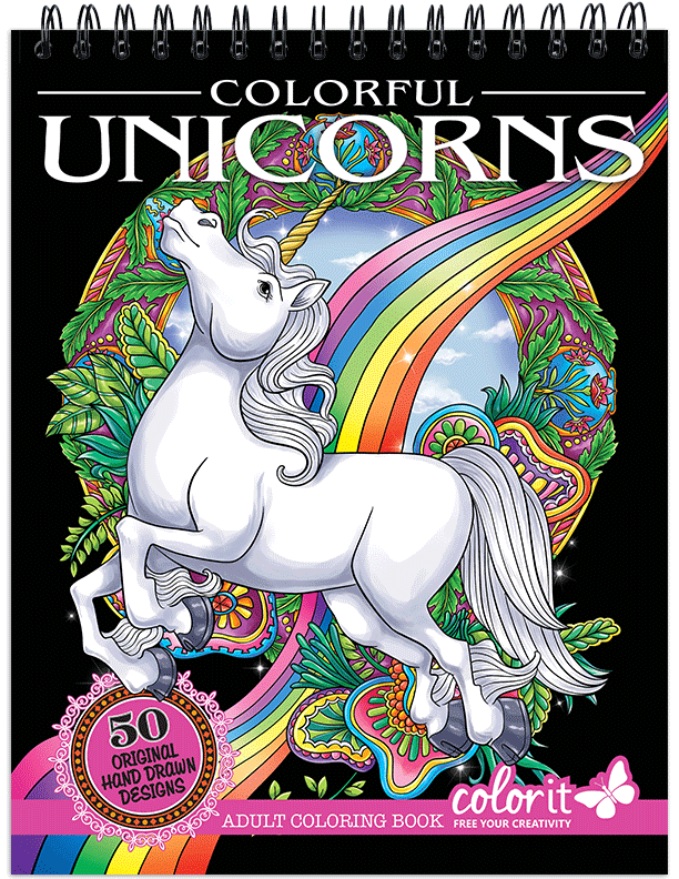 Colorful Unicorns Adult Coloring Book Illustrated By Terbit Basuki