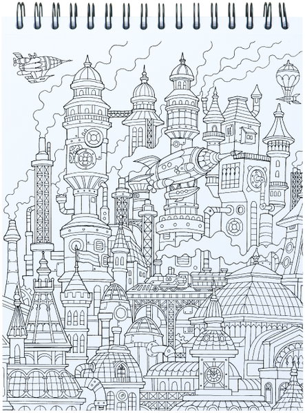 Jumbo Coloring Book for kids Ages 6-12 - Steampunk City - Many