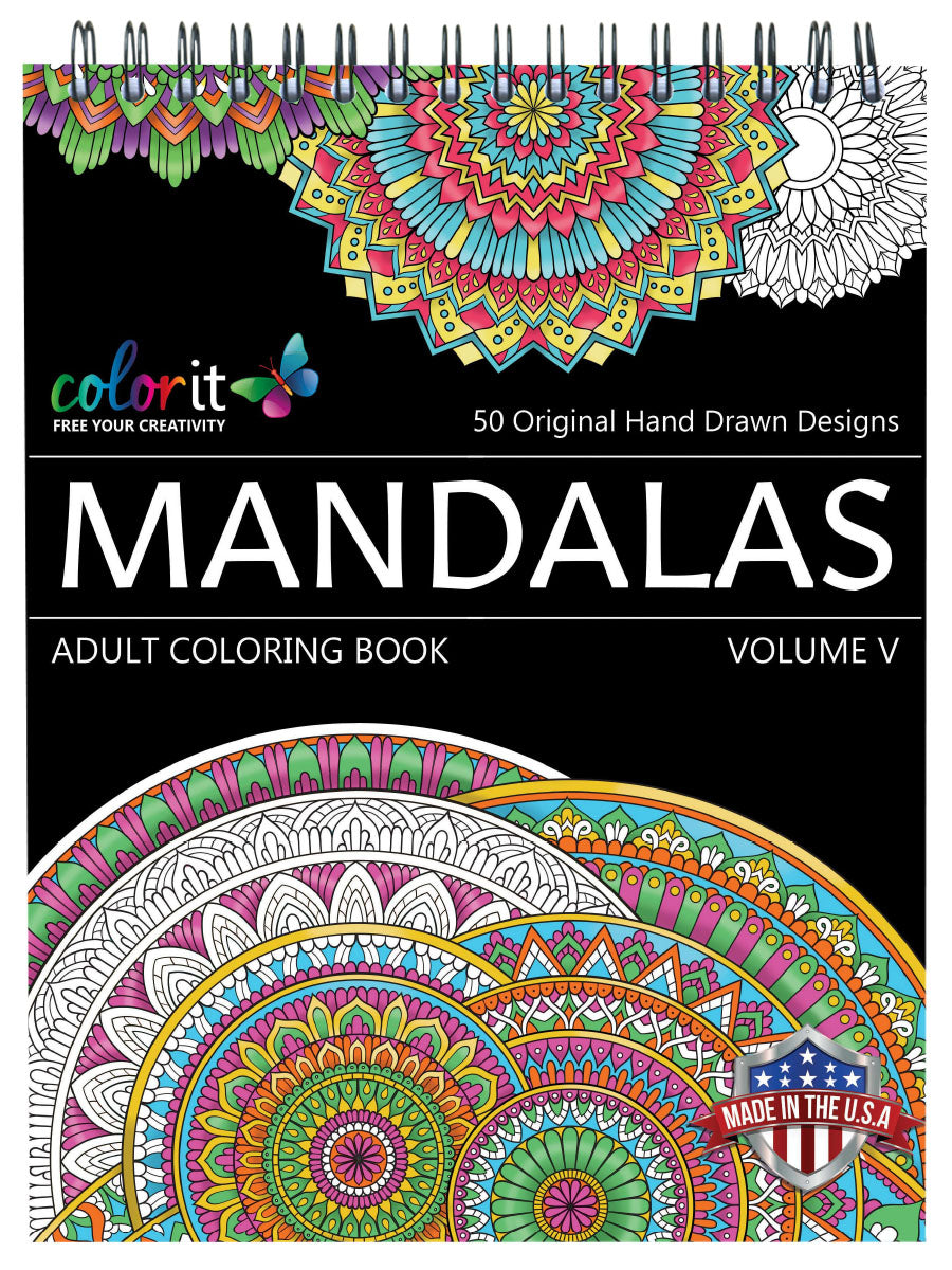 ColorIt 50 Spiral Bound Adult Coloring Book, 50 Original Designs with Perforated Pages, Lay Flat Hardback Book Cover, Ink Blotter Paper | for Arts