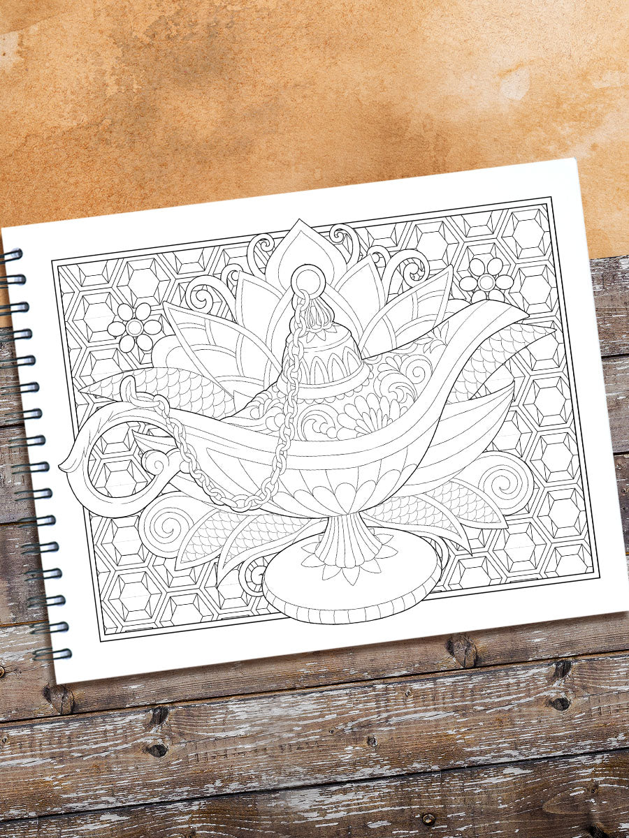 ColorIt Timeless Treasures Adult Coloring Book - Magic Lamp Coloring Page - Antique 