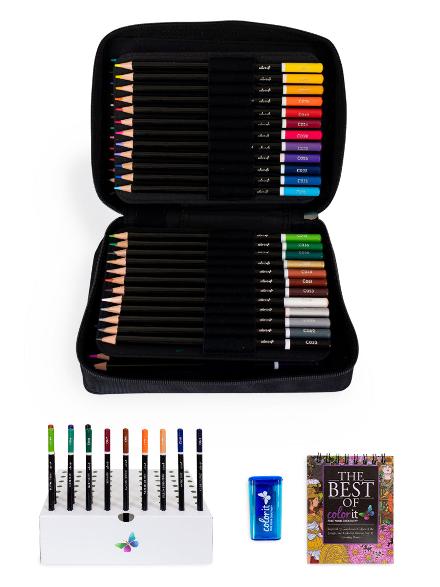Premium 72 Colored Pencil Set - Includes Pencil Organizer, Travel Case, Pencil Sharpener, Mini Coloring Book, and Gift Box