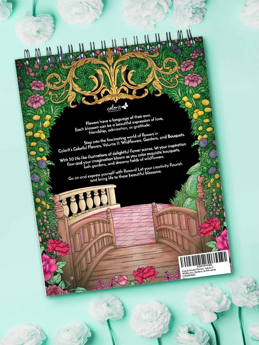 colorit colorful flowers volume 2 wildflowers, gardens, and bouquets coloring book for adults back cover