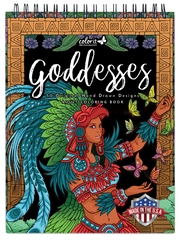 colorit goddesses adult coloring book, front cover, aztec goddess, xochiquetzal